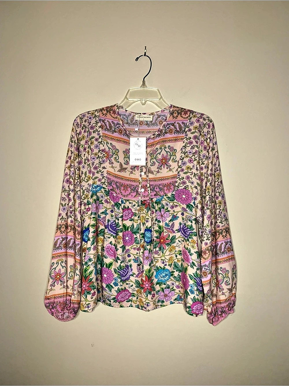 Goodnight Macaroon Boho Floral Blouse in Pink & Purple Loose fit Size Small NWT - Picture 1 of 7